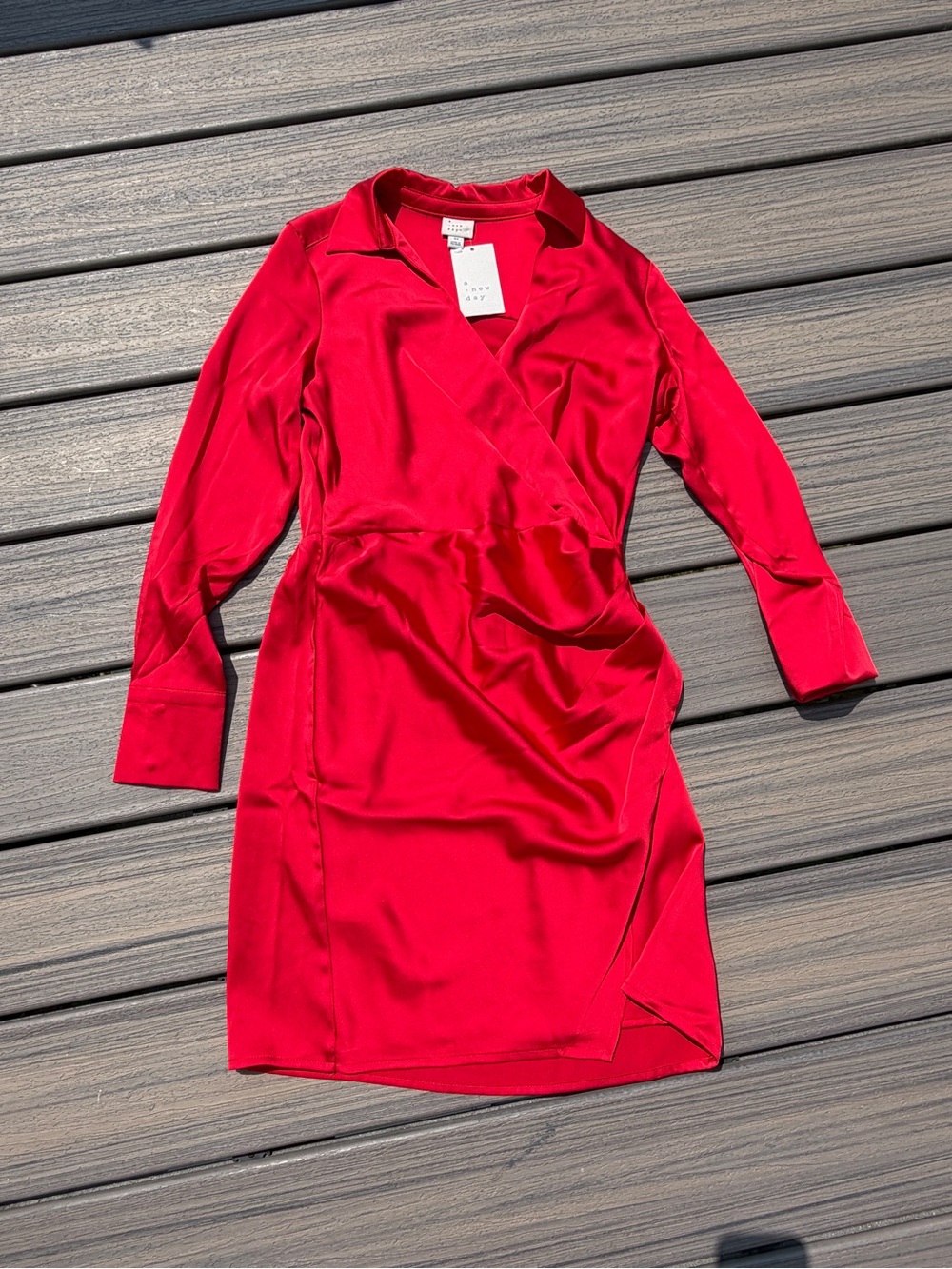 NWT a new day Red Wrap-Style Long Sleeve Satin Fancy Dress
